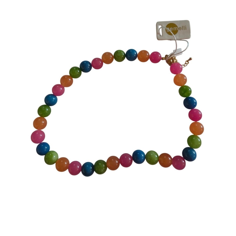 Gemelli Beaded Necklace OS Multicolor New Rainbow Round Bead Gold Tone